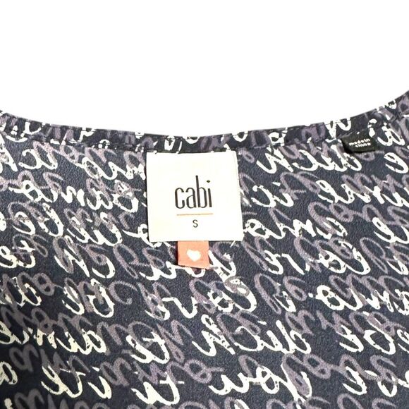 CABI Women’s Navy White Te Amo Love Script Bishop Sleeve Blouse Size Small Style - Picture 5 of 7
